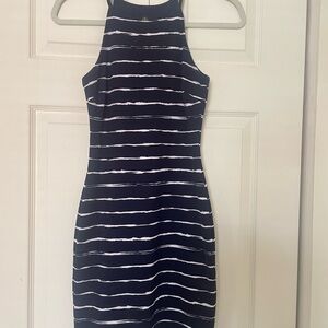 Design Lab Lord & Taylor Navy and White Striped Bodycon Dress